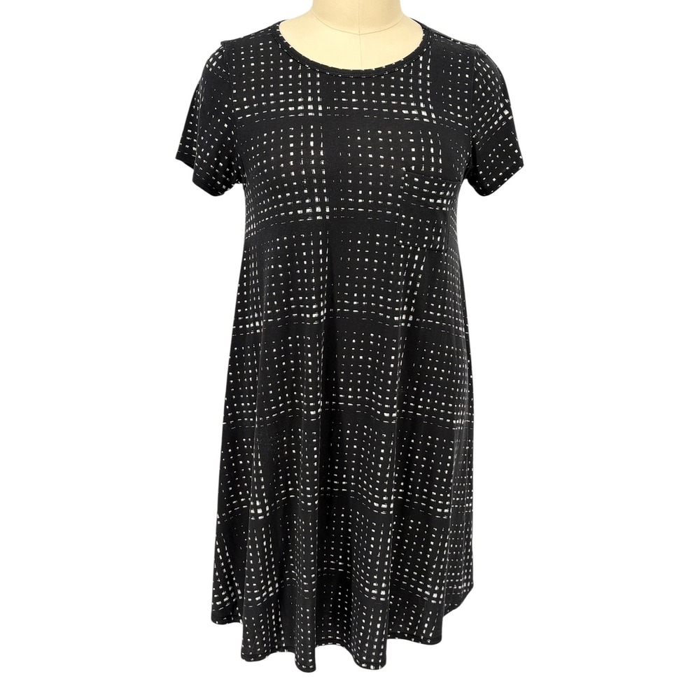 LuLaRoe Carly Dress Black White Grid Print Short Sleeve High Low XL
